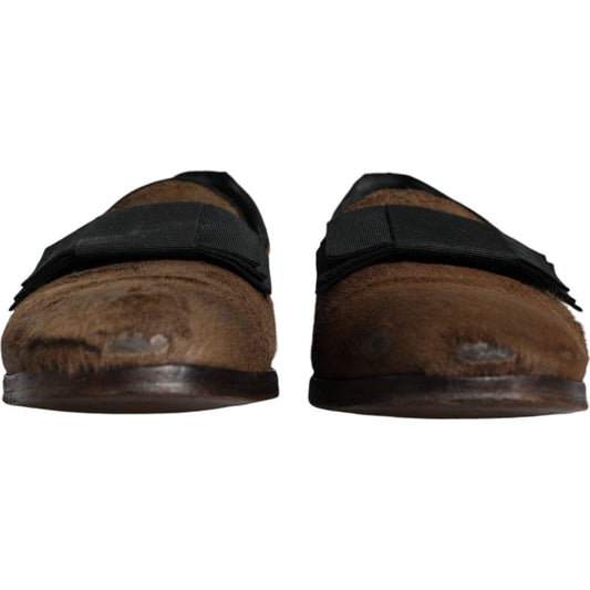 Dolce & Gabbana Brown Calf Hair Leather Loafers Formal Dress Shoes Dolce & Gabbana Dark Slate Gray