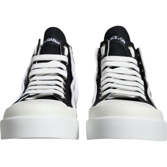 Dolce & Gabbana White Black Cotton Logo High Top Sneaker Shoes Dolce & Gabbana Black