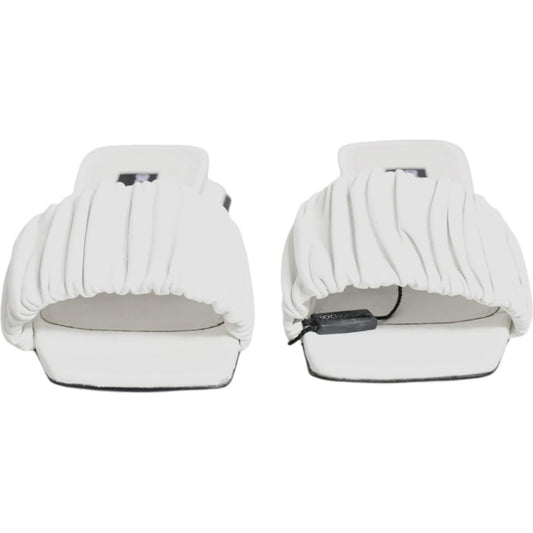Dolce & Gabbana White Leather Slides Flats Sandals Shoes Dolce & Gabbana Light Gray