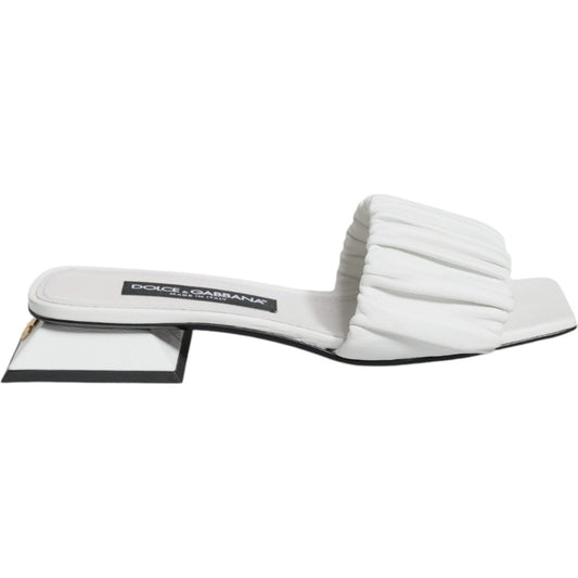Dolce & Gabbana White Leather Slides Flats Sandals Shoes Dolce & Gabbana Light Gray