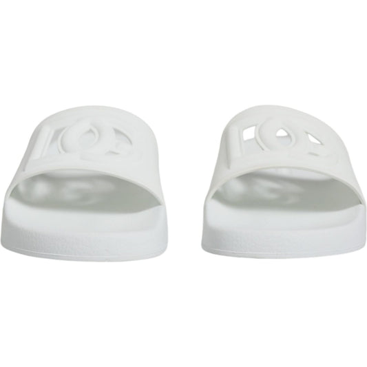Dolce & Gabbana White Rubber Slides Sandals Beachwear Shoes Dolce & Gabbana Light Gray