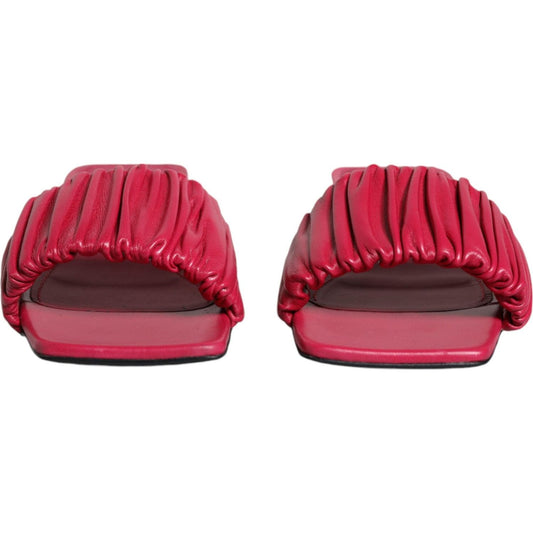 Dolce & Gabbana Fuchsia Leather Slides Flats Sandals Shoes Dolce & Gabbana Maroon