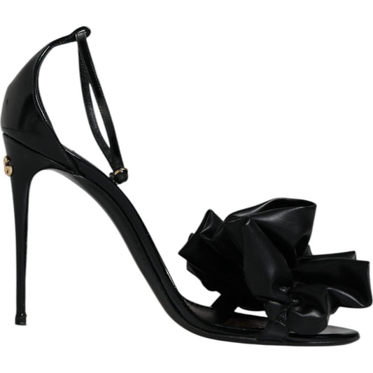 Dolce & Gabbana Black Leather Ankle Strap Heel Sandals Shoes Dolce & Gabbana Black