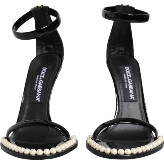 Dolce & Gabbana Black Keira Leather Faux Pearl Sandals Heels Shoes Dolce & Gabbana Black
