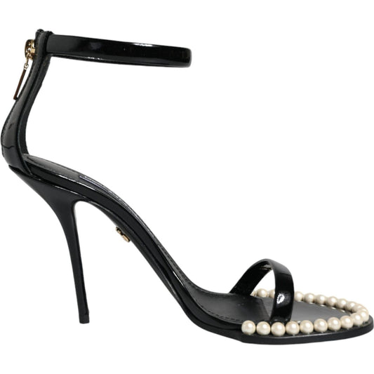 Dolce & Gabbana Black Keira Leather Faux Pearl Sandals Heels Shoes Dolce & Gabbana Dark Slate Gray