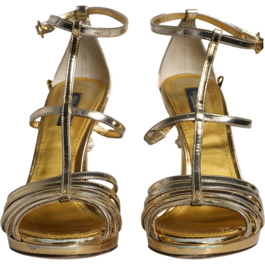 Dolce & Gabbana Gold Leather Baroque Heels Sandals Shoes Dolce & Gabbana Sienna