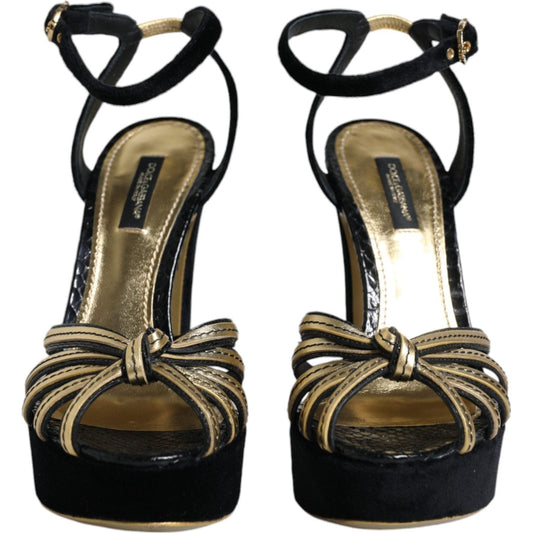 Dolce & Gabbana Black Leather Faux Pearl Heel Sandals Shoes Dolce & Gabbana Black