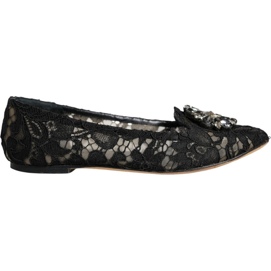 Dolce & Gabbana Black Lace Crystal Ballet Flats Loafer Shoes Dolce & Gabbana Black