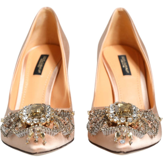 Dolce & Gabbana Beige Satin Crystal High Heels Pumps Shoes Dolce & Gabbana Tan