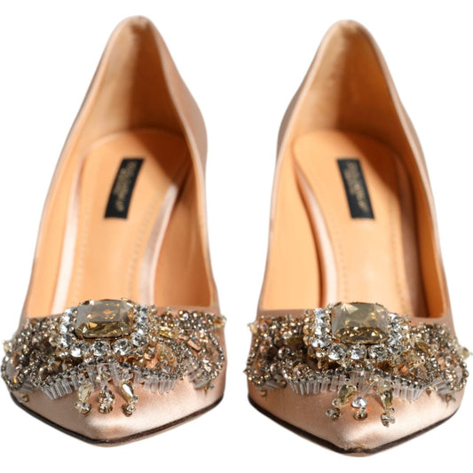Dolce & Gabbana Beige Satin Crystal High Heels Pumps Shoes Dolce & Gabbana Tan