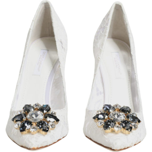 Dolce & Gabbana White Taormina Lace Crystal Heels Pumps Shoes Dolce & Gabbana Light Gray