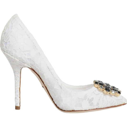 Dolce & Gabbana White Taormina Lace Crystal Heels Pumps Shoes Dolce & Gabbana Light Gray