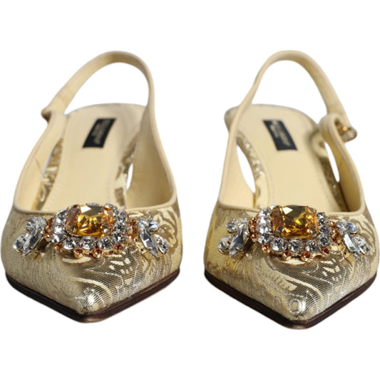 Dolce & Gabbana Gold Crystal Pumps Heels Slingbacks Shoes Dolce & Gabbana Rosy Brown