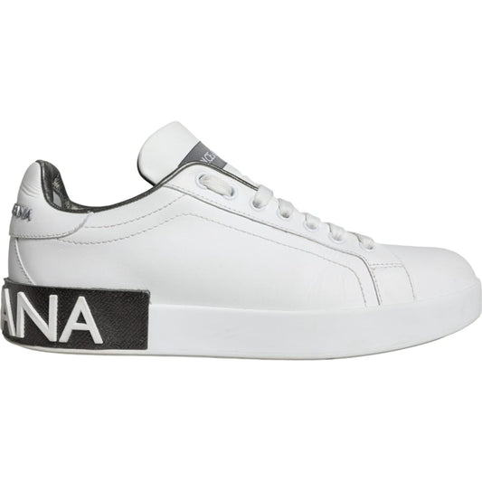 Dolce & Gabbana White Leather Portofino Low Top Sneakers Shoes Dolce & Gabbana Light Gray