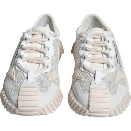 Dolce & Gabbana White Lace NS1 Low Top Sneaker Sports Shoes Dolce & Gabbana Light Gray