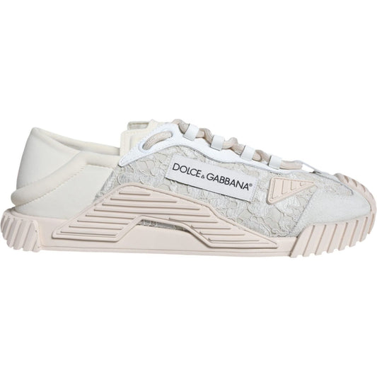 Dolce & Gabbana White Lace NS1 Low Top Sneaker Sports Shoes Dolce & Gabbana Light Gray