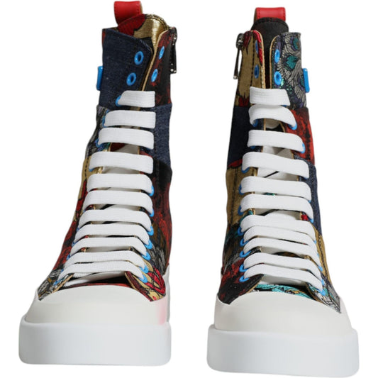 Dolce & Gabbana Multicolor Patchwork Logo High Top Sneakers Shoes Dolce & Gabbana Dark Slate Gray