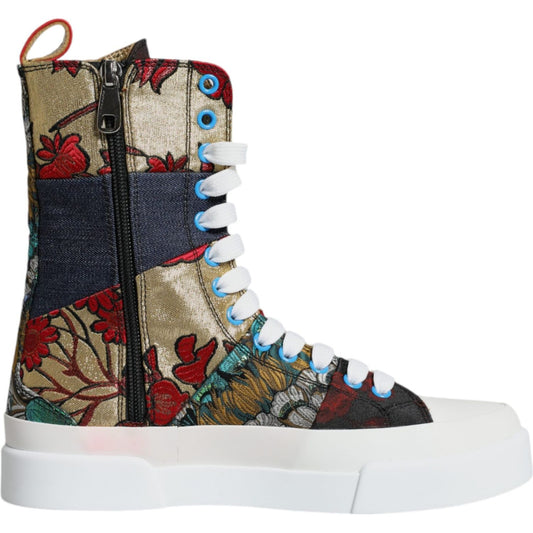 Dolce & Gabbana Multicolor Patchwork Logo High Top Sneakers Shoes Dolce & Gabbana Light Gray
