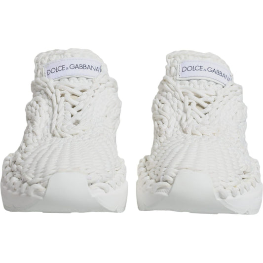 Dolce & Gabbana White Knitted Daymaster Sneakers Shoes Dolce & Gabbana Light Gray