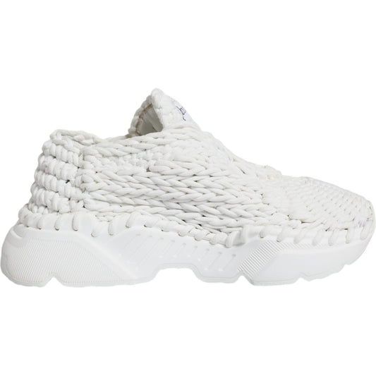 Dolce & Gabbana White Knitted Daymaster Sneakers Shoes Dolce & Gabbana Light Gray