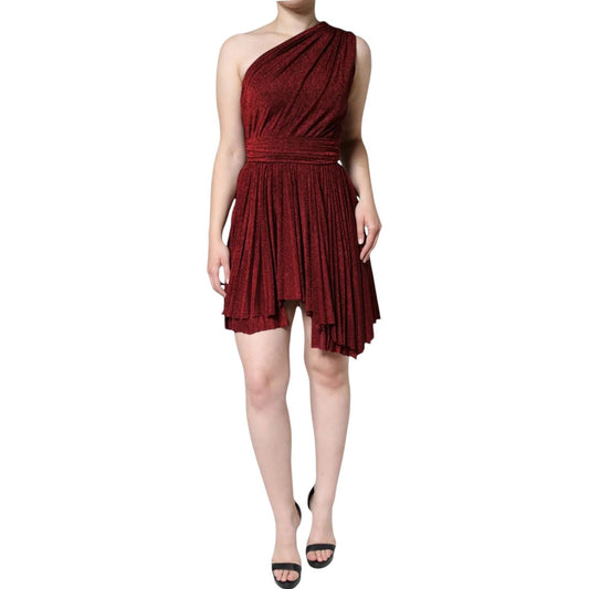 Dolce & Gabbana Red One Shoulder Pleated A-line Mini Dress Dolce & Gabbana Saddle Brown