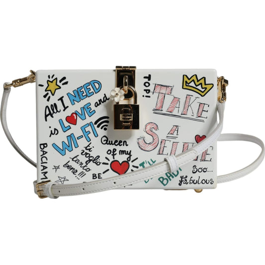 Dolce & Gabbana White Graffiti Print Clutch Crossbody Bag Dolce & Gabbana Gray