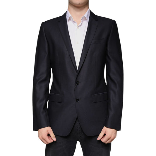 Dolce & Gabbana Dark Blue Wool Single Breasted Dress Coat Blazer Dolce & Gabbana Black