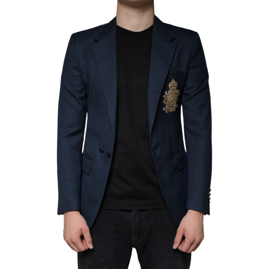 Dolce & Gabbana Blue Wool Logo Single Breasted Coat Blazer Dolce & Gabbana Black