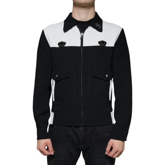 Dolce & Gabbana Black White DG Crown Full Zip Blouson Jacket Dolce & Gabbana Gray