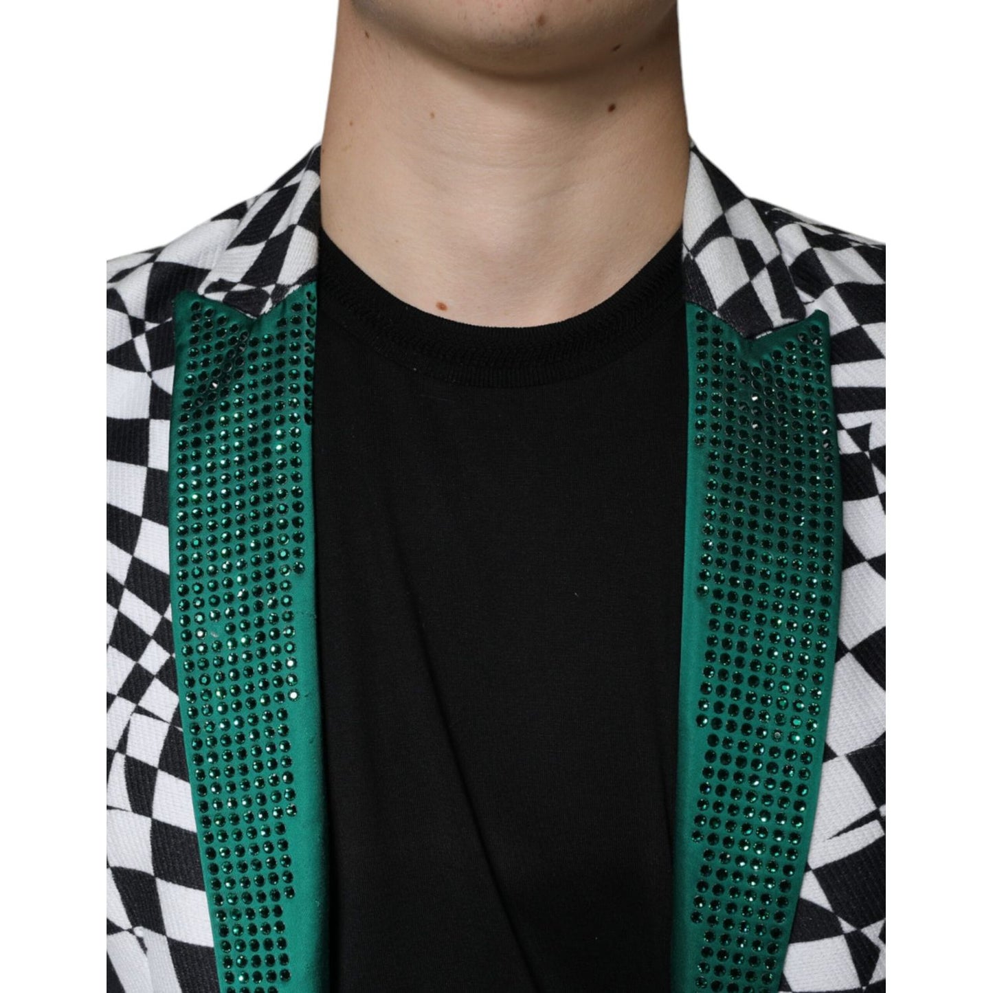 John Richmond Black White Checkered Crystal Single Breasted Blazer