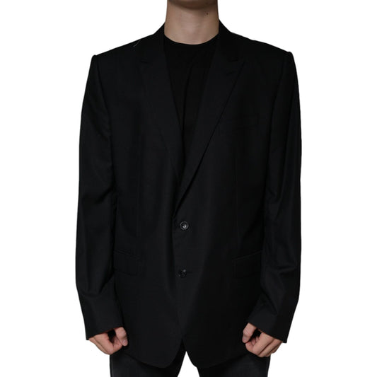 Dolce & Gabbana Black Wool Single Breasted Men Coat Blazer Dolce & Gabbana Black