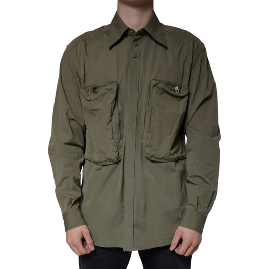 Dolce & Gabbana Military Green Cotton Bend Collared Coat Jacket Dolce & Gabbana Dark Olive Green