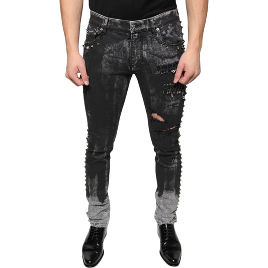 Dolce & Gabbana Black Embellished Cotton Skinny Denim Jeans Dolce & Gabbana Dark Slate Gray