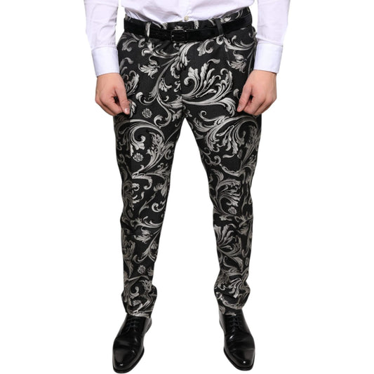 Dolce & Gabbana Black Jacquard Skinny Dress Pants Dolce & Gabbana Light Gray
