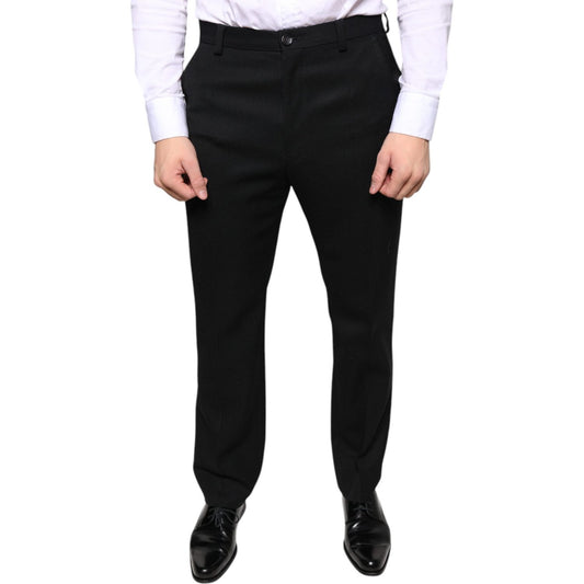 Dolce & Gabbana Black Wool Skinny Men Dress Pants Dolce & Gabbana Light Gray
