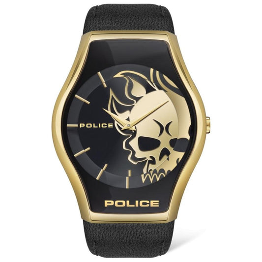 Police Black Leather Watch Police Pale Goldenrod