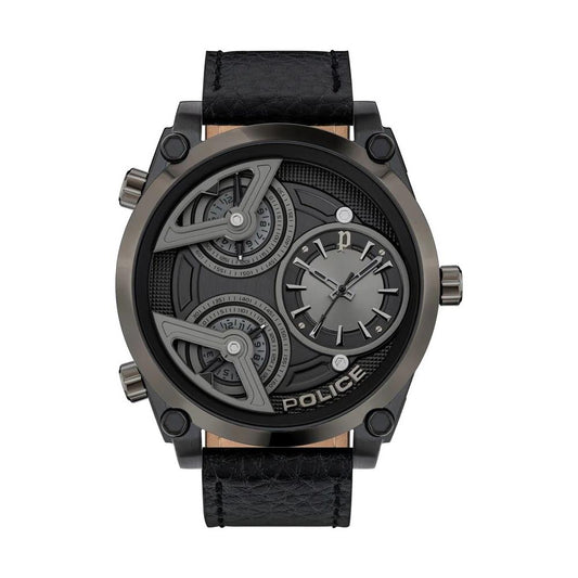 Police Black Leather Watch Police Dark Slate Gray