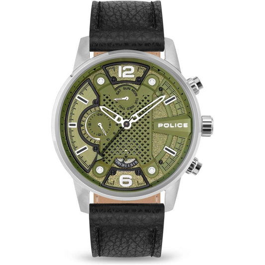 Police Black Leather Watch Police Dark Olive Green