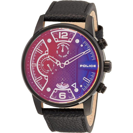 Police Black Leather Watch Police Dark Slate Gray