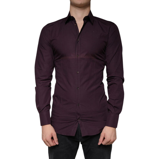 Dolce & Gabbana Dark Violet Cotton Dress GOLD Men Formal Shirt Dolce & Gabbana Black