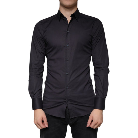 Dolce & Gabbana Black Cotton Stretch Dress GOLD Formal Shirt Dolce & Gabbana Dark Slate Gray