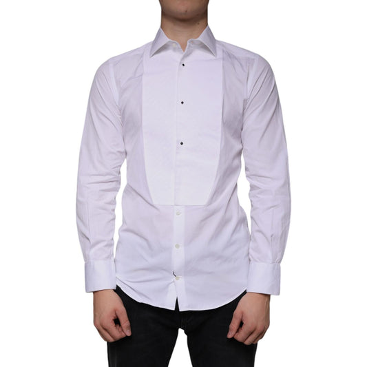 Dolce & Gabbana White Bib Cotton Poplin GOLD Men Formal Shirt Dolce & Gabbana Thistle