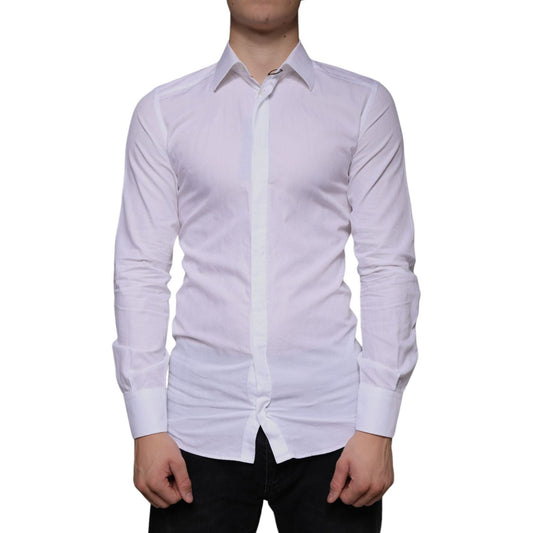 Dolce & Gabbana White Cotton Men Dress GOLD Formal Shirt Dolce & Gabbana Gray