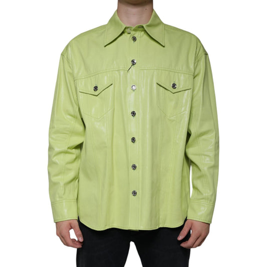 Dolce & Gabbana Green Cotton Collared Men Button Down Shirt Dolce & Gabbana Dark Khaki