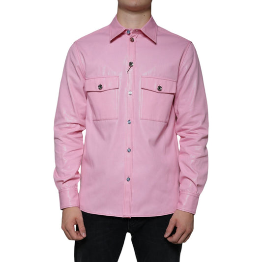Dolce & Gabbana Pink Cotton Collared Button Down Shirt Dolce & Gabbana Gray