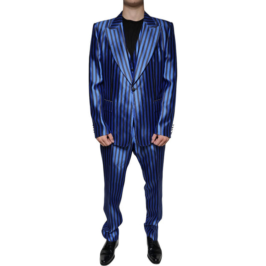 Dolce & Gabbana Metallic Blue Stripes Formal 3 Piece Suit Dolce & Gabbana Dark Slate Gray