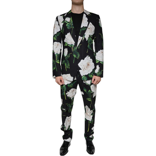 Dolce & Gabbana Black Rose Cotton Men Formal 2 Piece Suit Dolce & Gabbana Dark Slate Gray