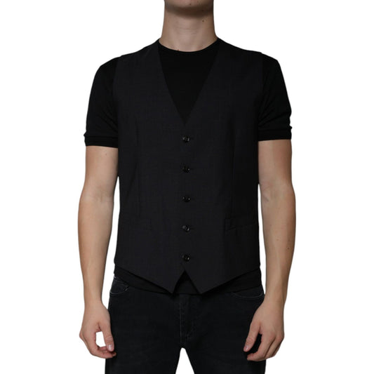 Dolce & Gabbana Black Wool Waistcoat Dress Formal Vest Dolce & Gabbana Rosy Brown