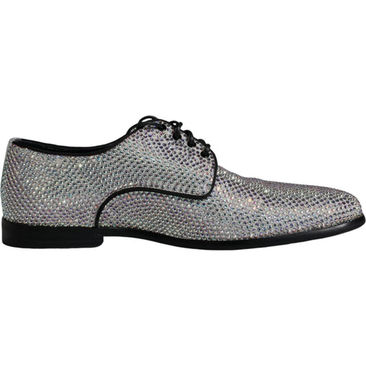 Dolce & Gabbana Silver Leather Rhinestones Derby Dress Shoes Dolce & Gabbana Slate Gray