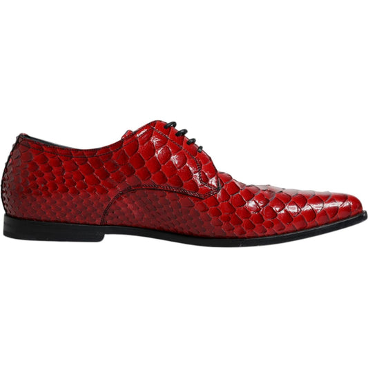 Dolce & Gabbana Red Textured Varnished Derby Men Formal Shoes Dolce & Gabbana Dark Red